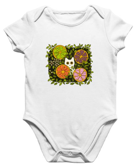 White cat in lemon garden Onesie