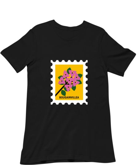 Pink Bougainvillea Black Tee Regular T-Shirt