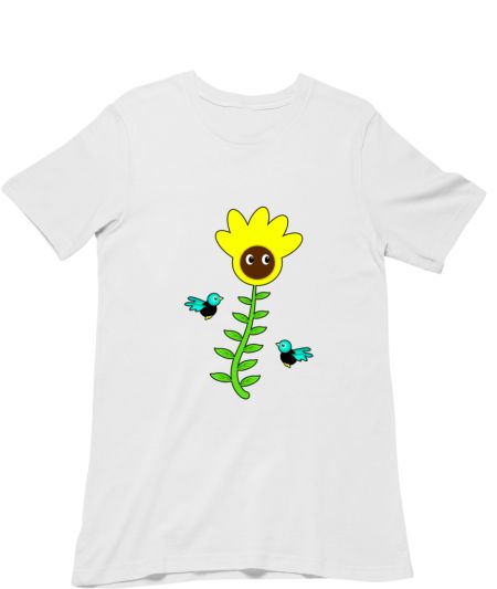 Cute Sunflower And Blue Birds Classic T-Shirt