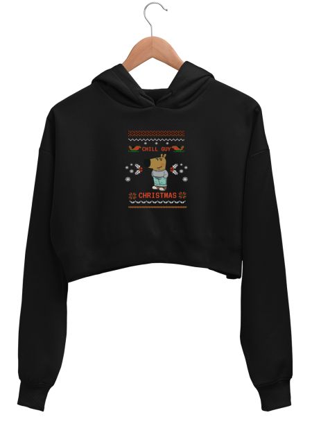 Chill guy christmas Crop Hoodie