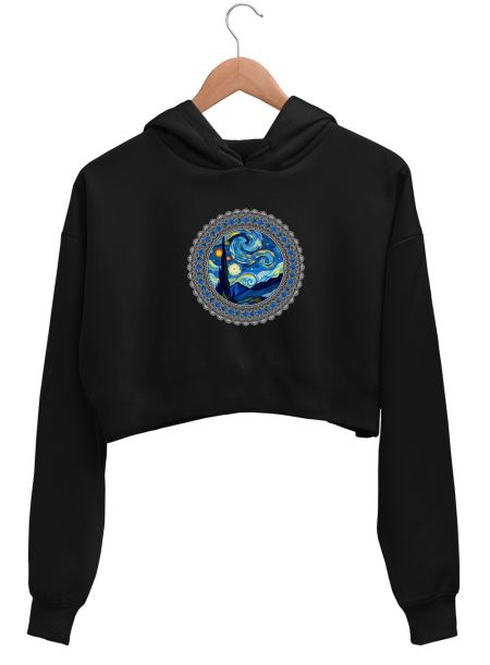 Starry Night with Mandala  Crop Hoodie