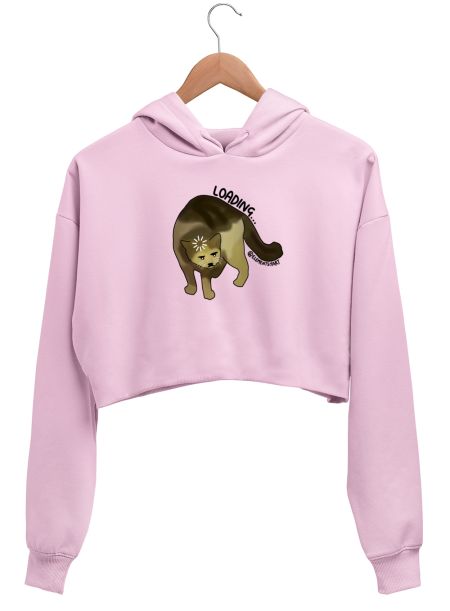 Loading cat funny meme Crop Hoodie