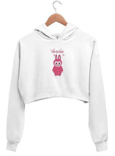 Pink labubu meme illustration Crop Hoodie