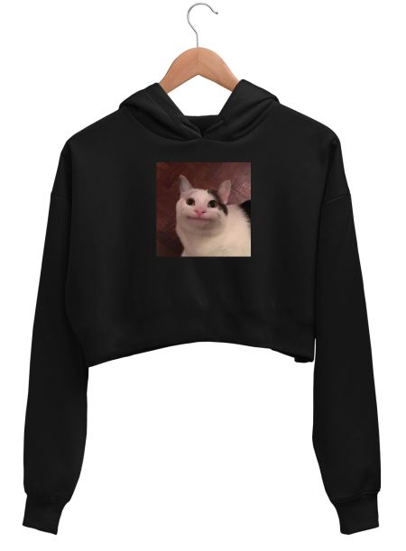 Polite Cat Meme Crop Hoodie