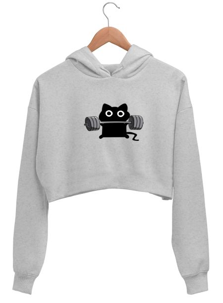 Unique kitty gym design Crop Hoodie
