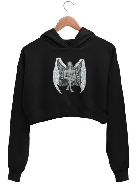 Fallen Angel abstract sketch Crop Hoodie