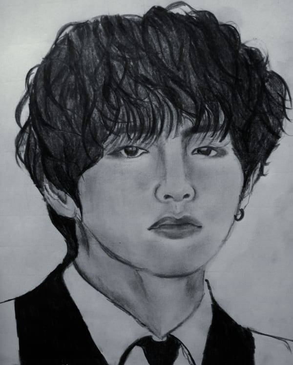 How To Draw V From BTS For Beginners KPOP Star Kim Taehyung fan art   YouTube