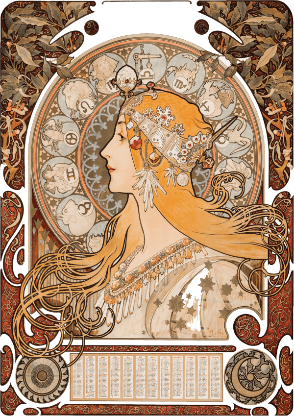 Zodiaque or La Plume by Alphonse Maria Mucha - Frankly Wearing