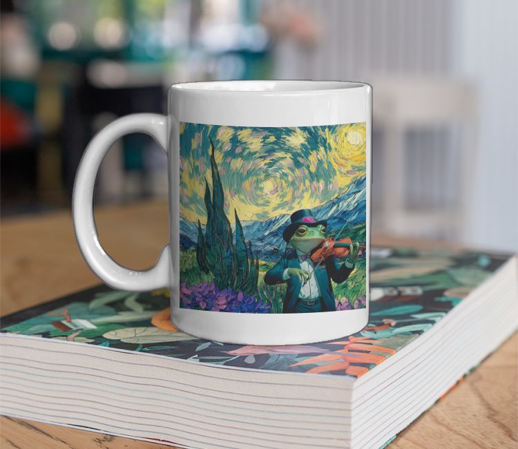 Frog with a violin x Vangogh Coffee Mug