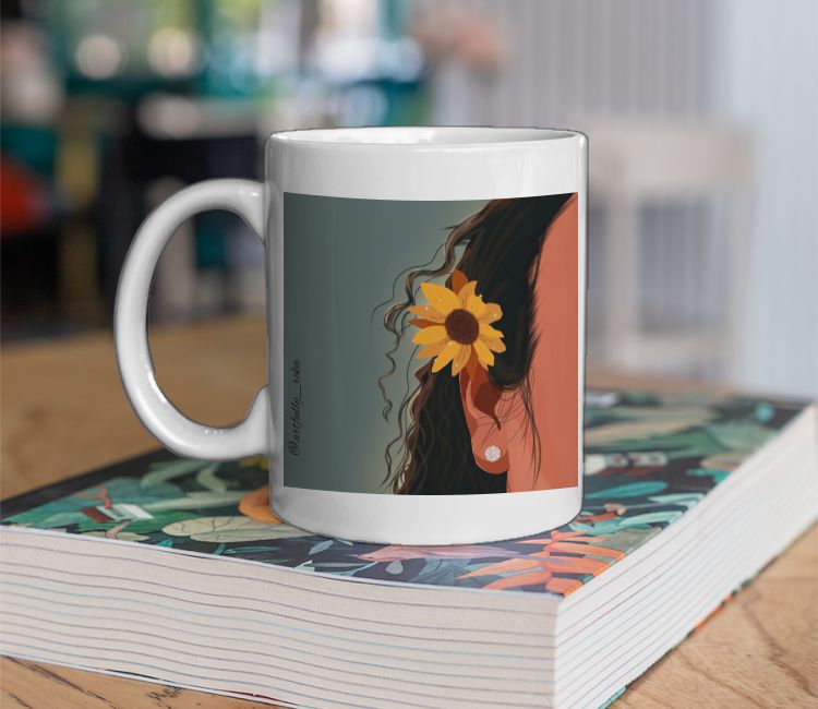 A GIRL WITH A SUNFLOWER Coffee Mug