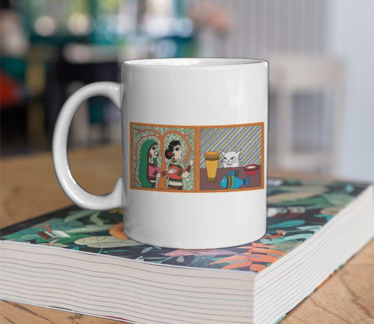 Woman yelling at cat meme Madhubani Coffee Mug