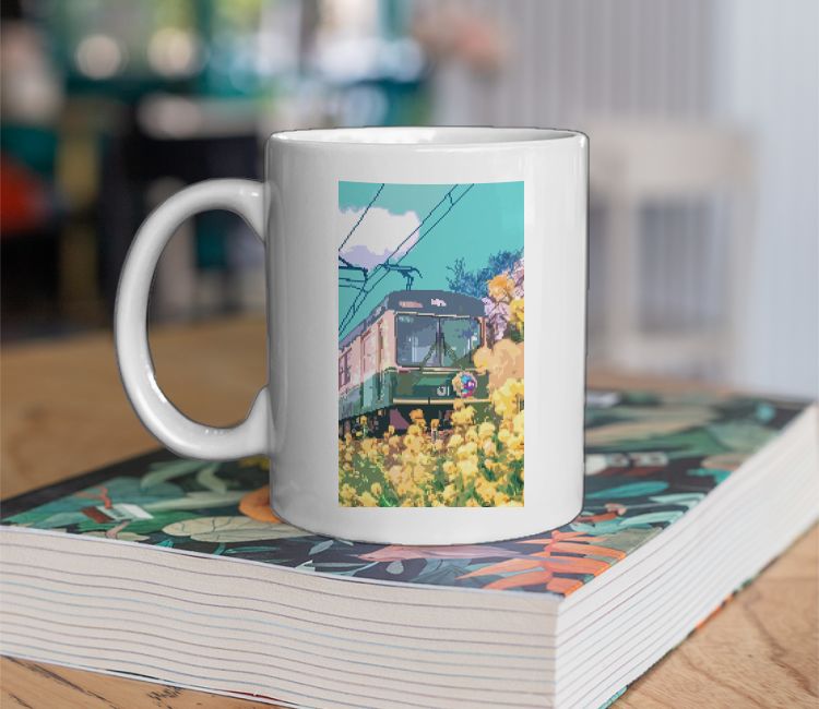 Flowers and a Train Coffee Mug