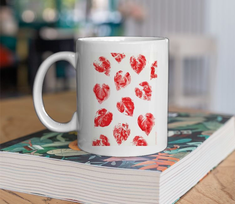 Original Leaf Prints-Red hearts Coffee Mug