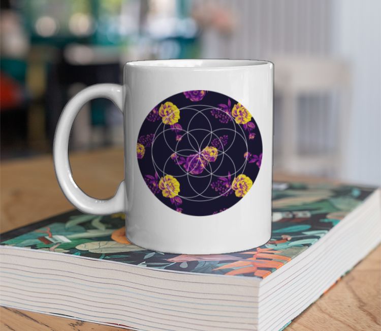 Vintage yellow and purple flower pattern  Coffee Mug