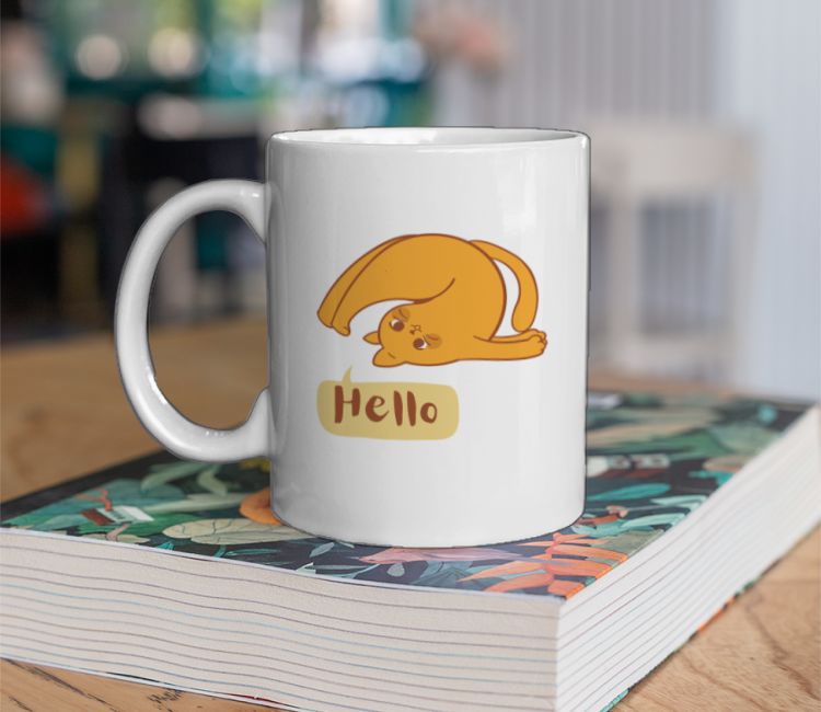 Excercising Cat saying Hello funny design Coffee Mug