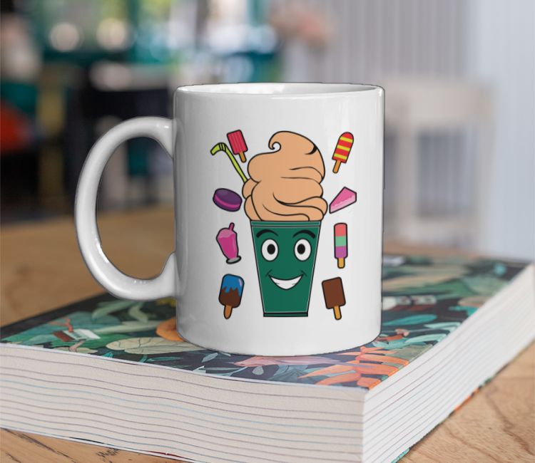 Kawaii Chocolate Ice Cream Face Illustration Coffee Mug