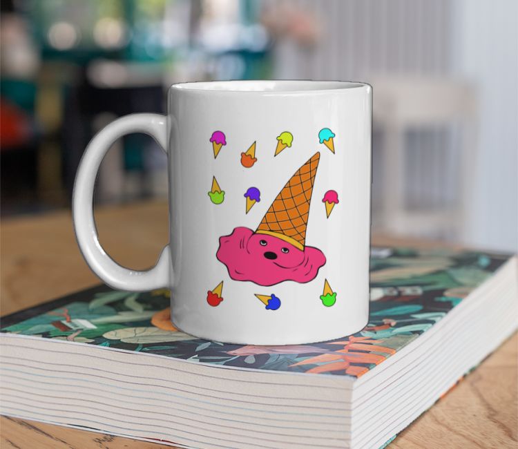 Kawaii Dropped Ice Cream Cone Illustration Coffee Mug