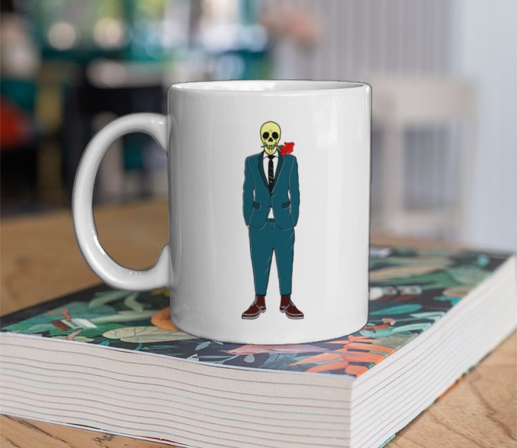 Skull Wearing Suit And A Rose In His Mouth Coffee Mug