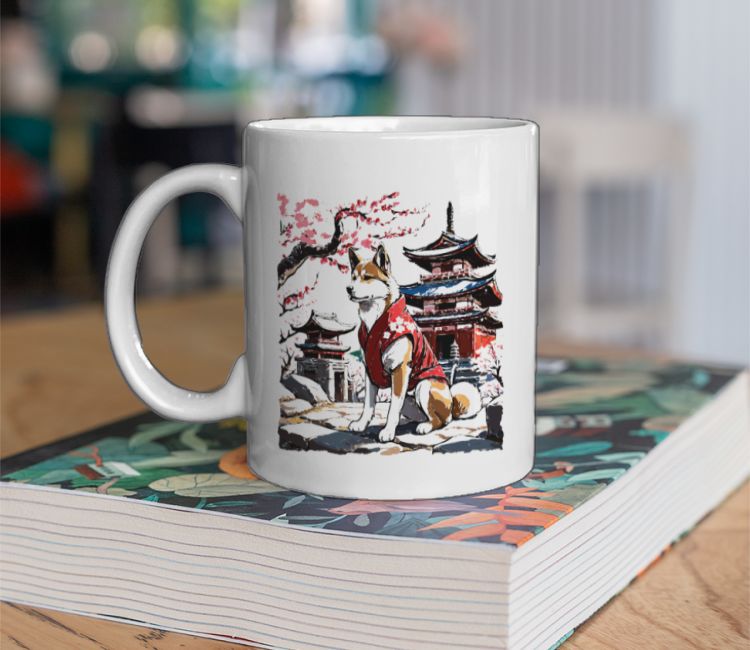 Japanese Dog Cherry Blossom an Coffee Mug