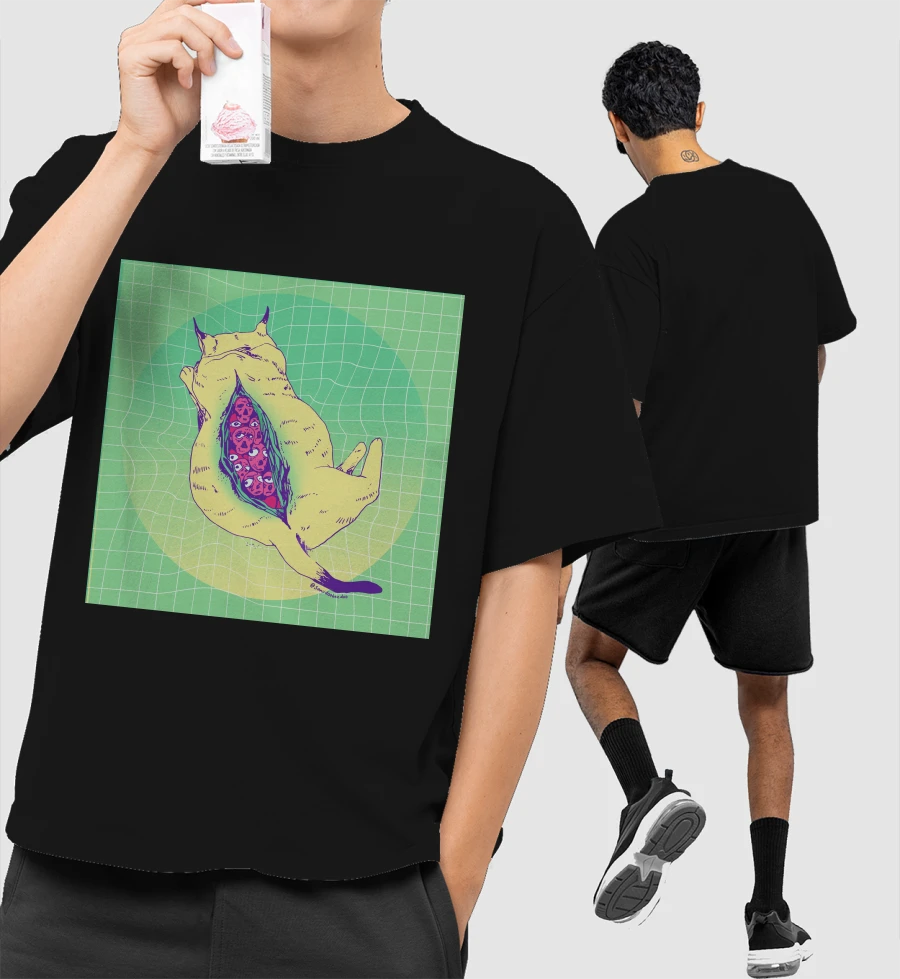 Alien cat Front-Printed Oversized T-Shirt