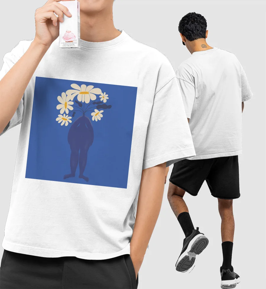 Flower Pot Front-Printed Oversized T-Shirt