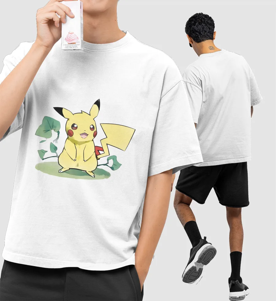 Pikachu - Sketch Front-Printed Oversized T-Shirt