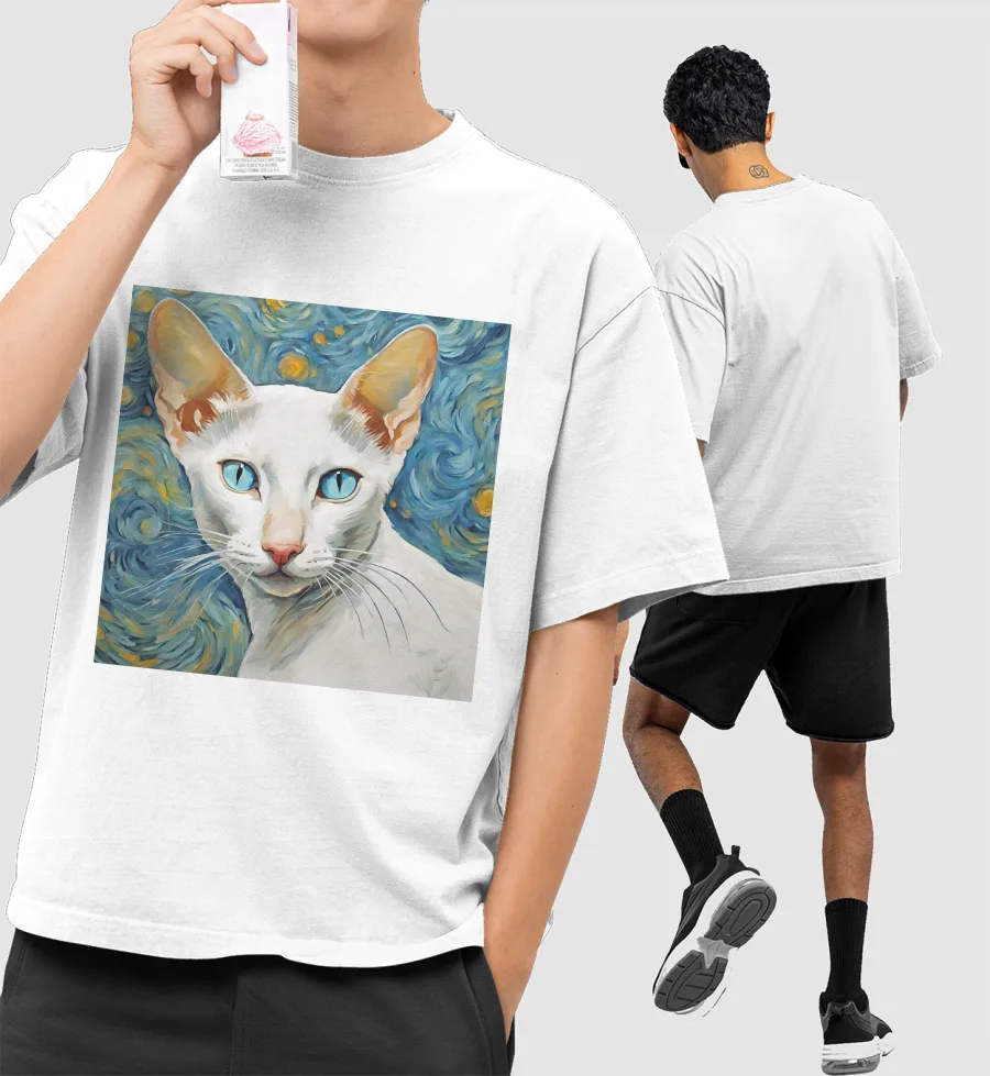 Oriental Shorthair - Van Gogh Front-Printed Oversized T-Shirt