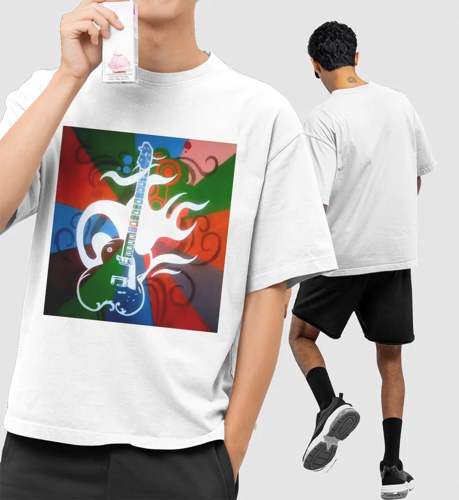 Guitar Front-Printed Oversized T-Shirt