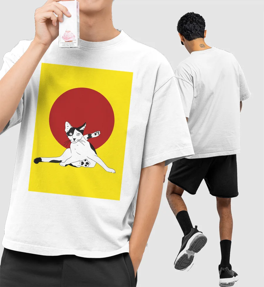 Yoga Cat Front-Printed Oversized T-Shirt