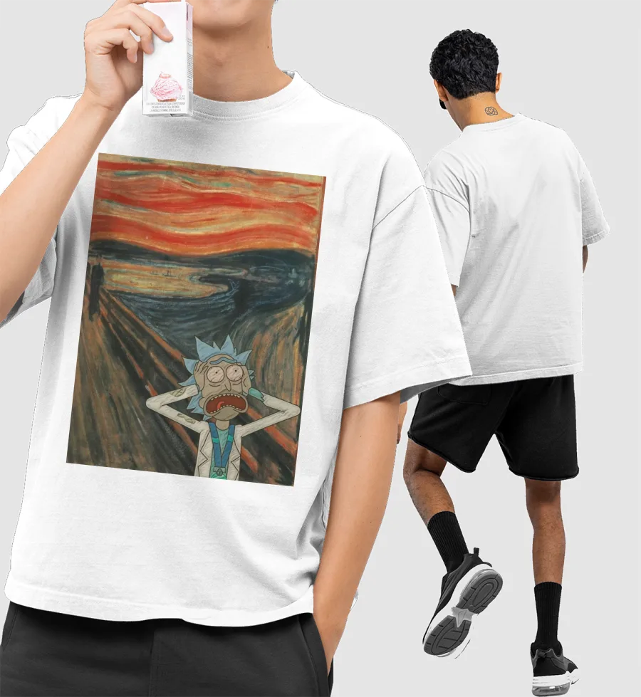 Rick and Morty × The Scream Front-Printed Oversized T-Shirt