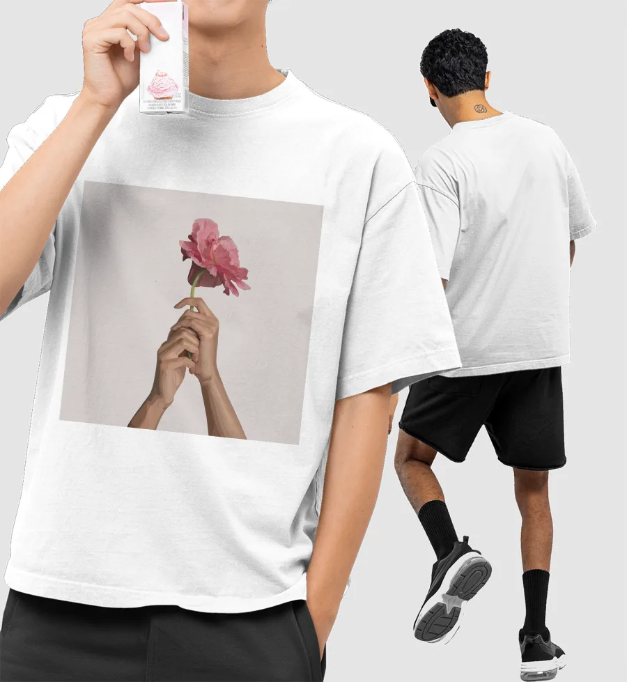 Flower art Front-Printed Oversized T-Shirt