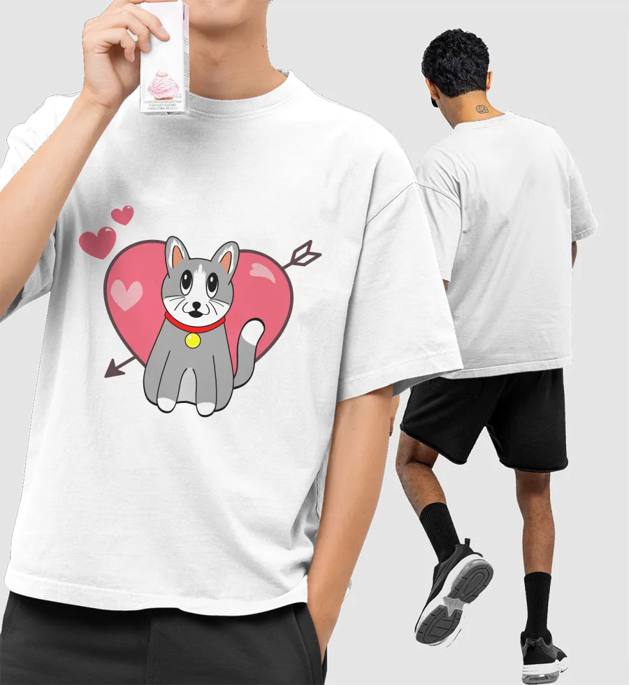 Cat Kawaii Cute Design Front-Printed Oversized T-Shirt