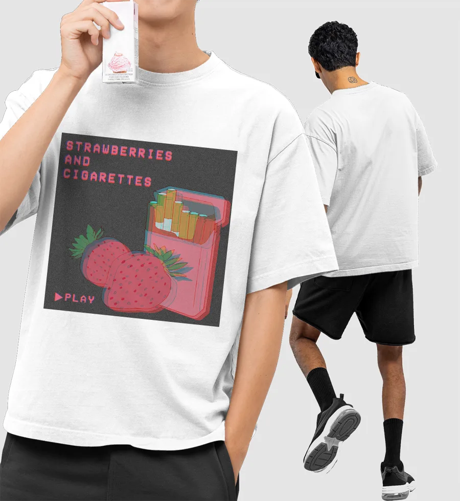 strawberries and cigarettes Front-Printed Oversized T-Shirt