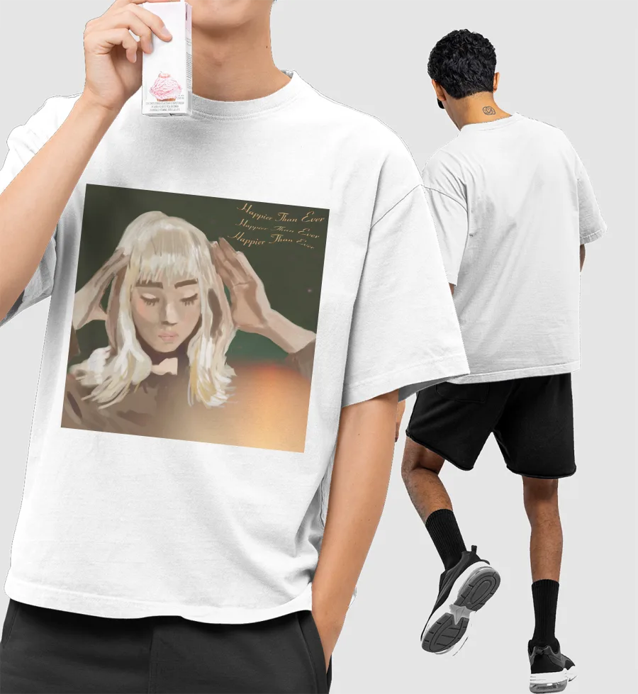 Happier than ever by billie eilish -fanart  Front-Printed Oversized T-Shirt