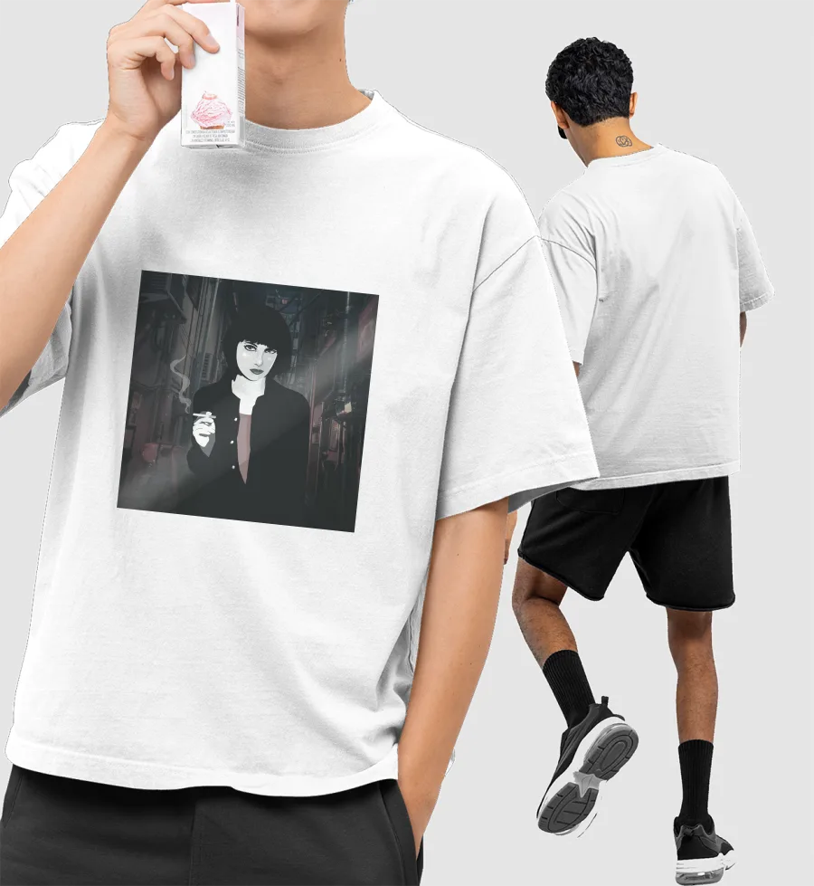 Girl with Cigarette  Front-Printed Oversized T-Shirt