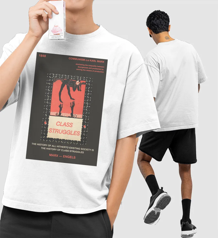 CLASS Struggle X KARL MARX X ENGELS X OFF WHITE Front-Printed Oversized T-Shirt