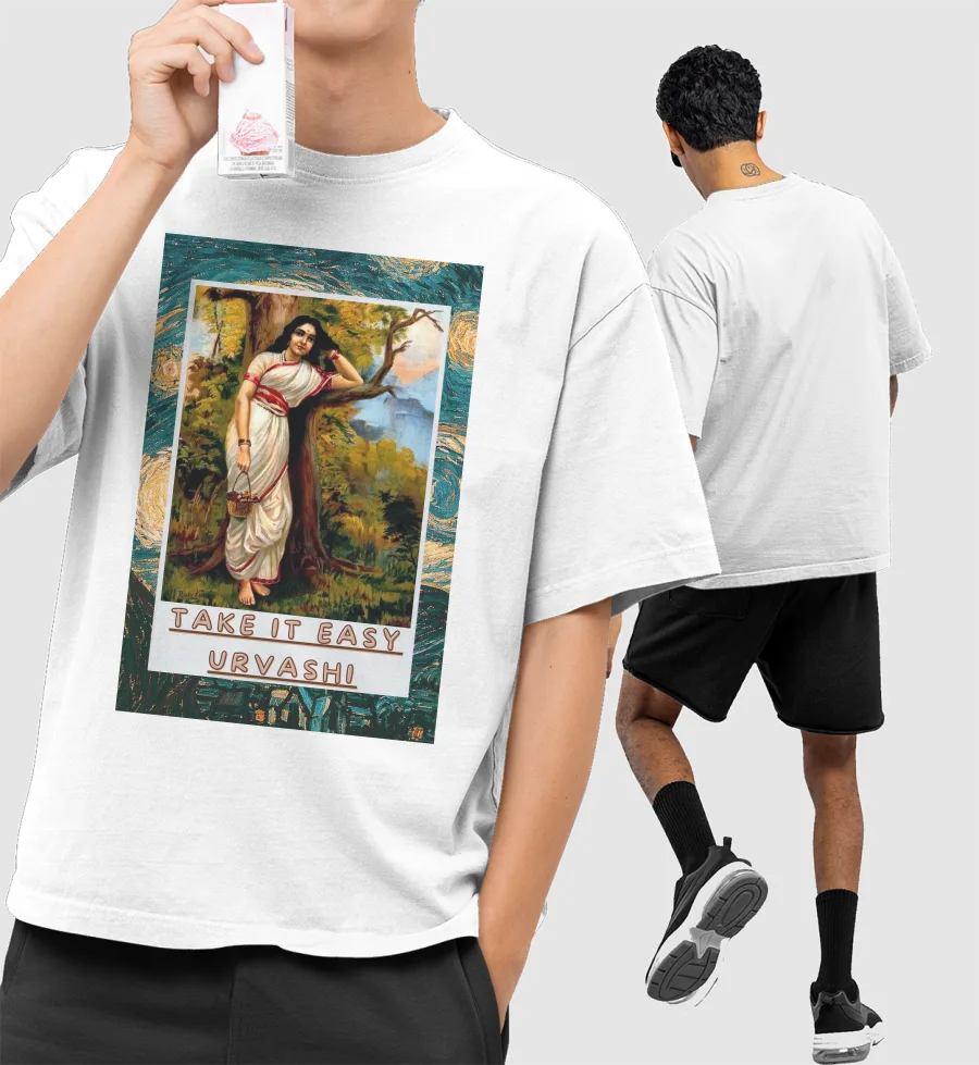 Urvashi Raja Ravi Varma Van Gogh Take it easy Front-Printed Oversized T-Shirt