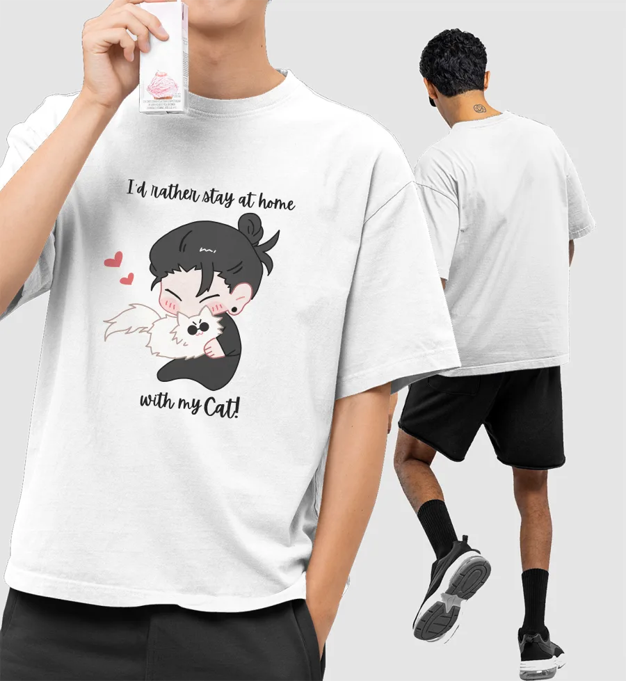 Id rather stay home Front-Printed Oversized T-Shirt