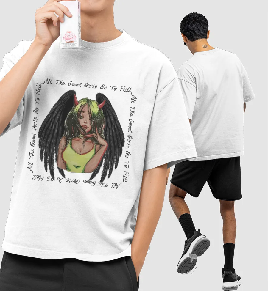 Billie Eilish- All the good girls go to hell. Front-Printed Oversized T-Shirt