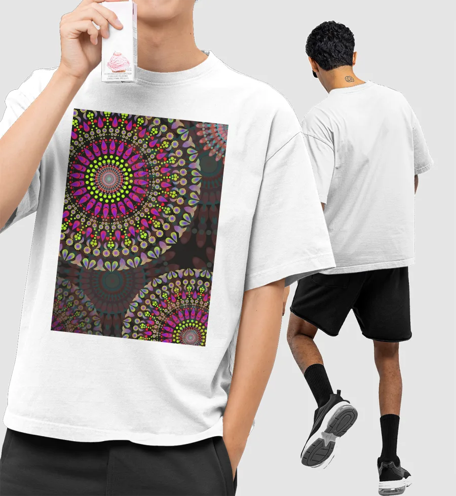 Indian vibrant mandala Front-Printed Oversized T-Shirt