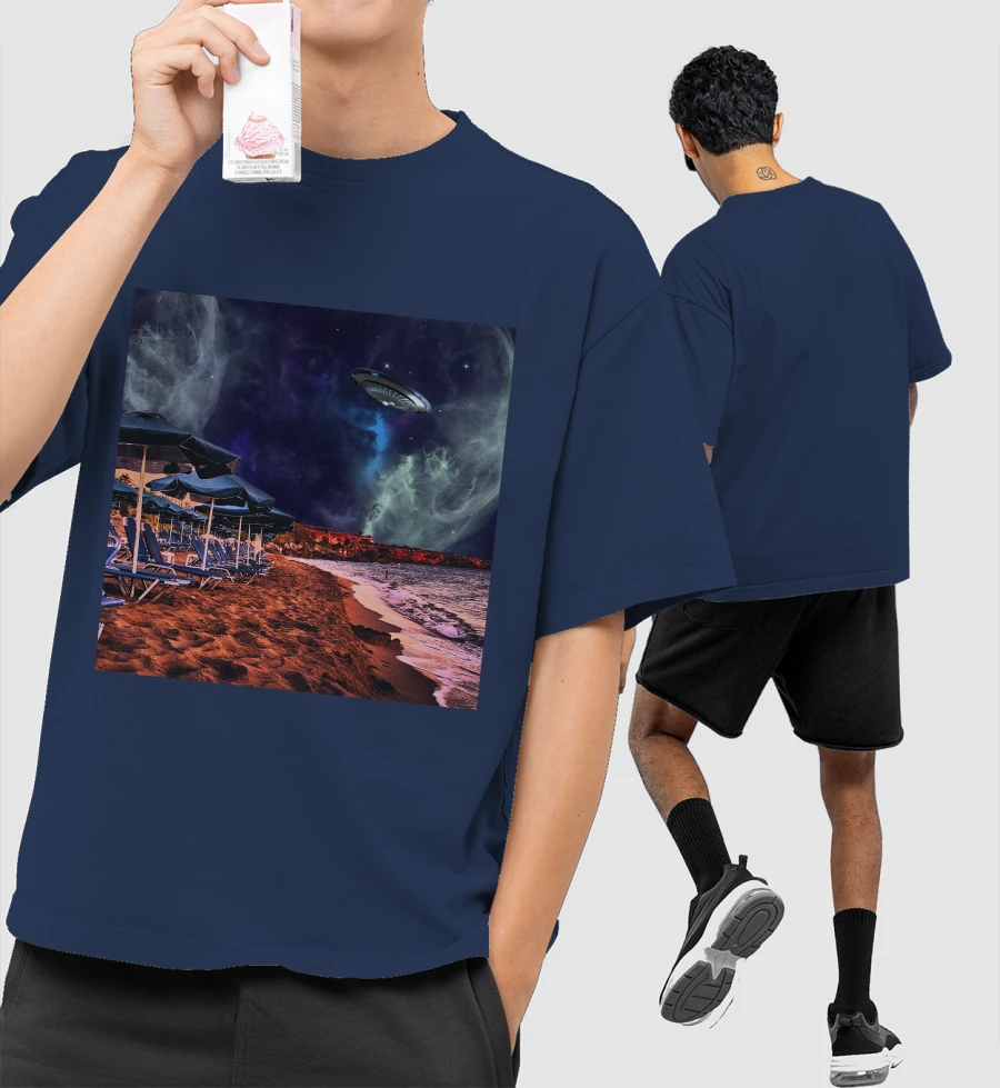 Surreal beach Front-Printed Oversized T-Shirt