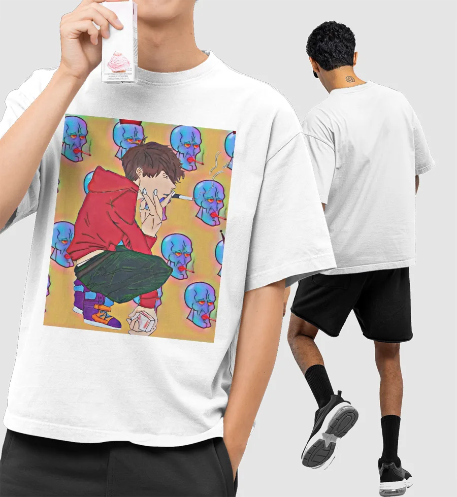 Smoking boy Front-Printed Oversized T-Shirt