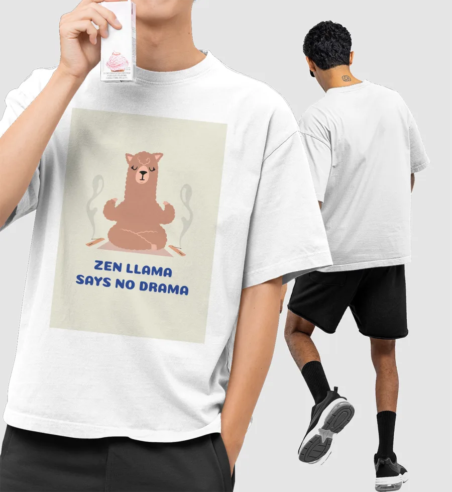 Zen Llama Says No Drama Front-Printed Oversized T-Shirt