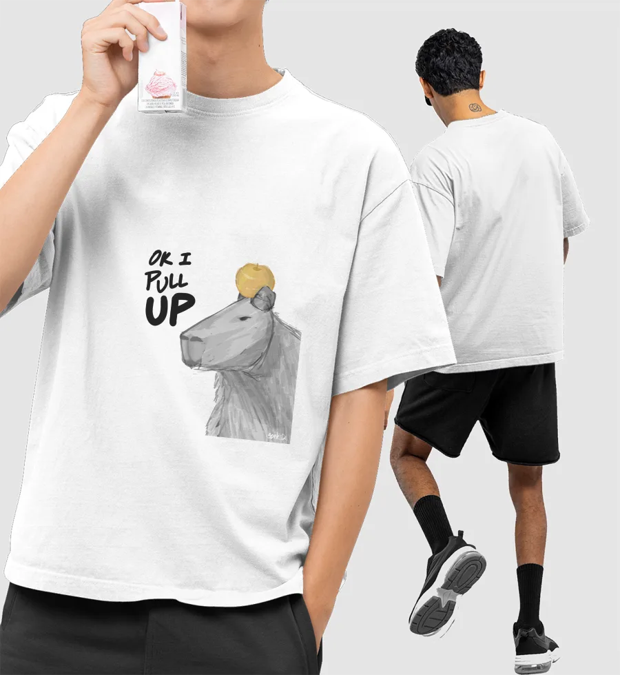 Ok I pull up | Capybara Front-Printed Oversized T-Shirt