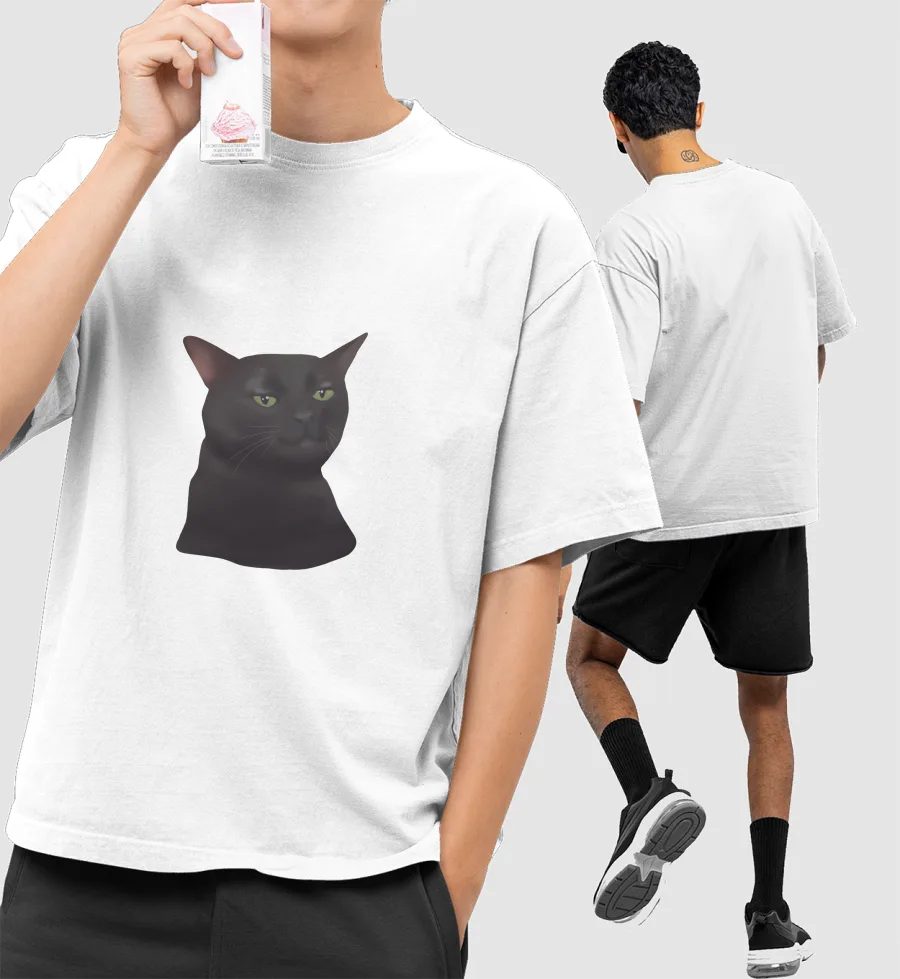 Zoning out cat Front-Printed Oversized T-Shirt