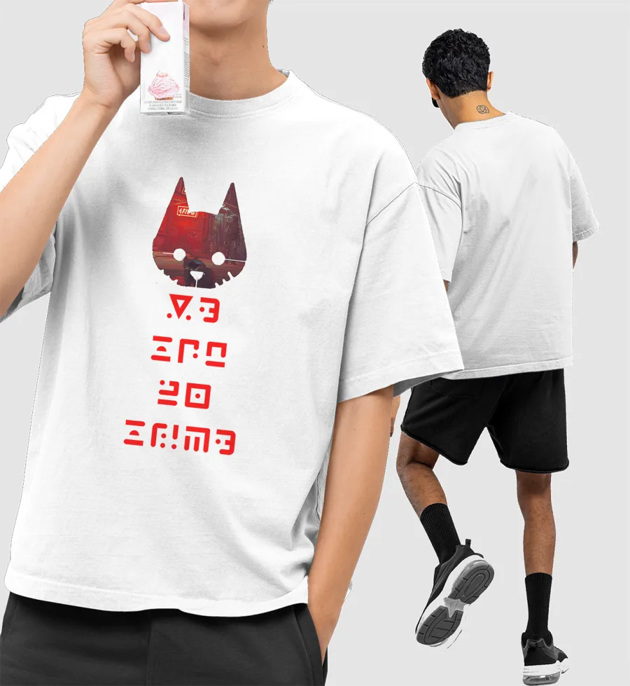 Be Cat, Do Crime (Stray game) Front-Printed Oversized T-Shirt