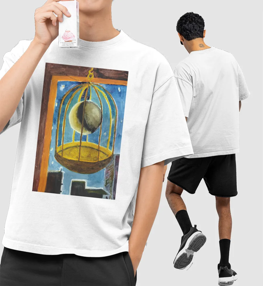 Caged moon Front-Printed Oversized T-Shirt