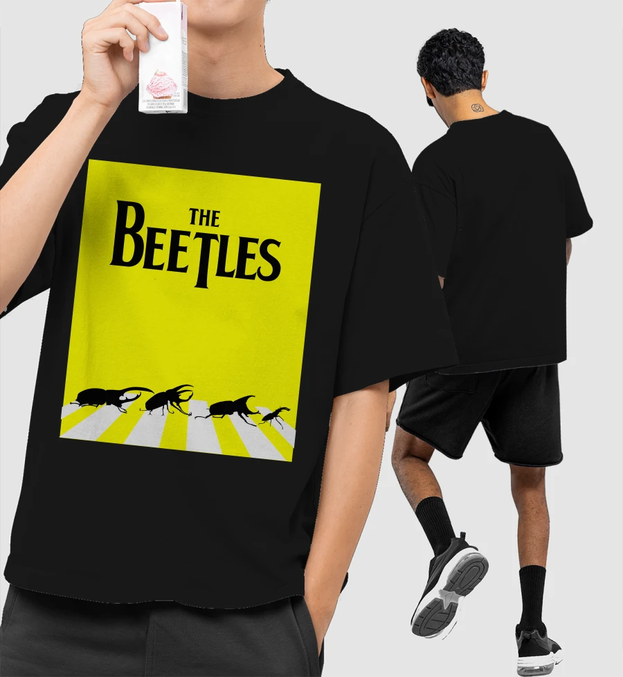 Beetles band crossing road Front-Printed Oversized T-Shirt