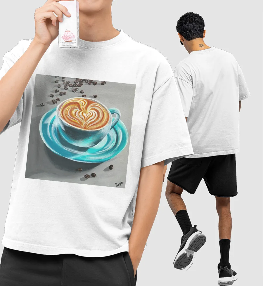 Coffee love Front-Printed Oversized T-Shirt