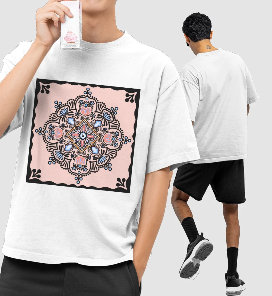 Floral mandala design  Front-Printed Oversized T-Shirt